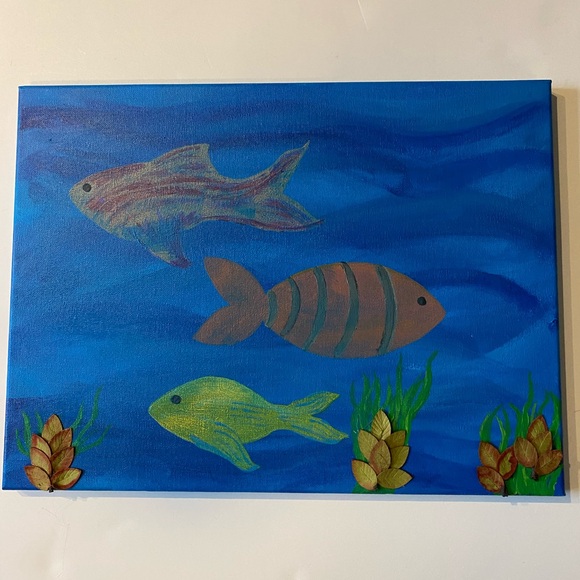 Handmade Other - Under the Sea Original Fish Painting 16” x 12” Handmade Home Decor Art
